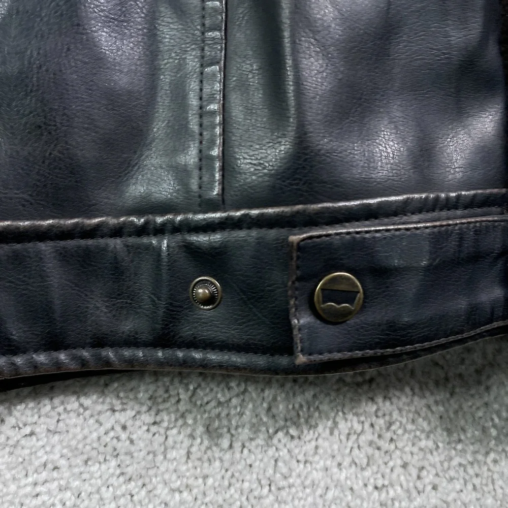Levis Jacket Mens Large Brown Faux Leather Hooded Moto Biker‎ Quilted Lined Coat